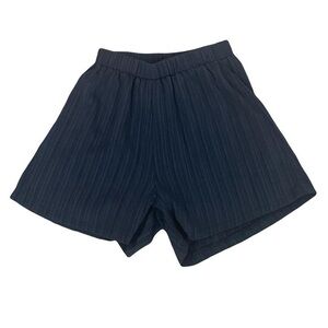 navy blue high waisted pleated flowy lightweight shorts
